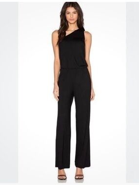 Trina Turk Black Jersey Rayon One-Shoulder Wide-Leg Jumpsuit M